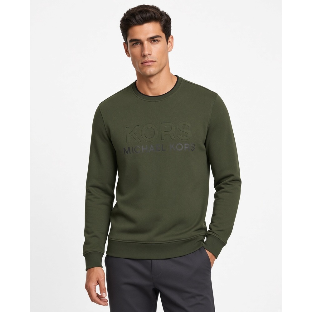 Michael Kors Sweatshirt Olive Green M Embossed Logo. Crew Neck Fleece $118